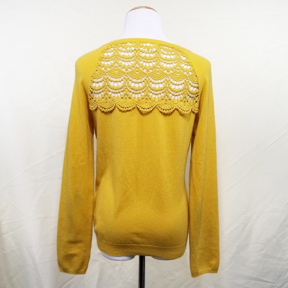 Anthropologie Sweaters - Anthropologie Sparrow yellow cardigan crochet back